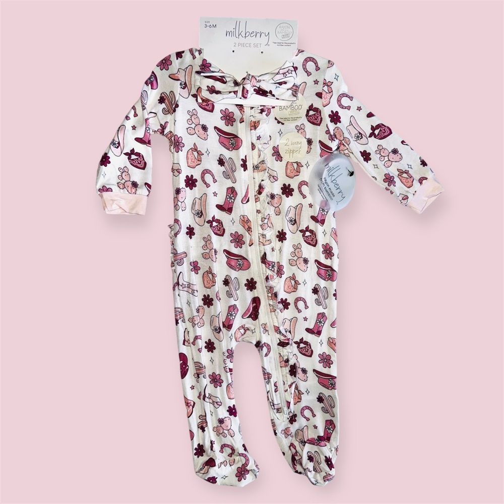 New Milkberry Western Footie & headband Set